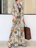 Linen Long Sleeve Printed Japanese And Korean Style Pockets Female Dress
