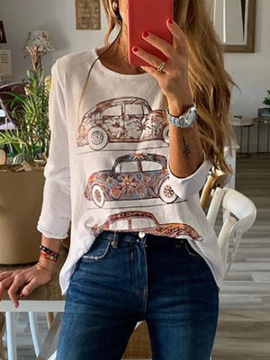 Short Sleeve Round Neck Cotton Casual Tops for Women