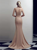 Stunning Wrap Neck Backless Sweep Train Strappy Dress for Evening Party