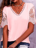 Women's Popular Lace Splice Short Sleeve V Neck T-shirts