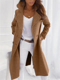 Extra Cozy Notched Collar Solid Color Double Breasted Coat
