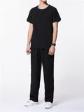 Leisurewear 2 Piece Outfit Round Neck Straight Hem T-Shirt + Elastic Waistband Pocket Pants