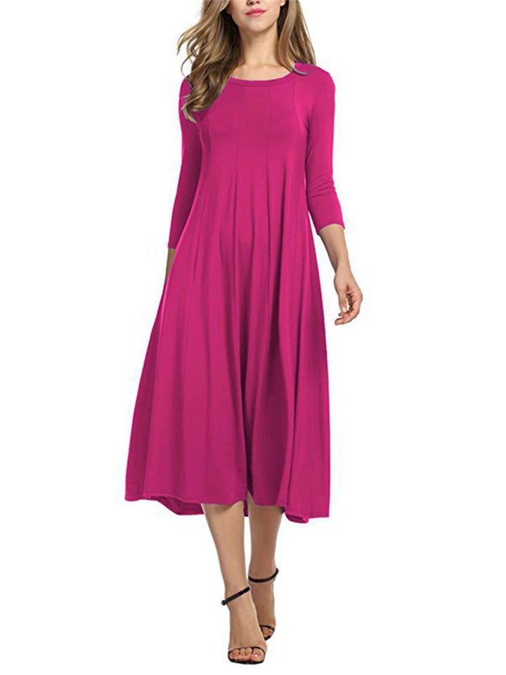 Stylish Solid Color Round Collar Pullover Dresses