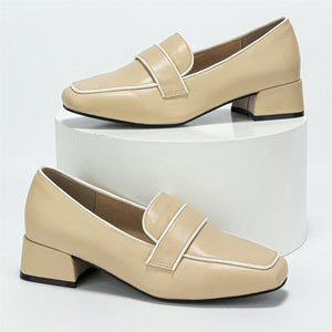 Classy Casual Square Toe Thick Heels Women's Beige Pumps