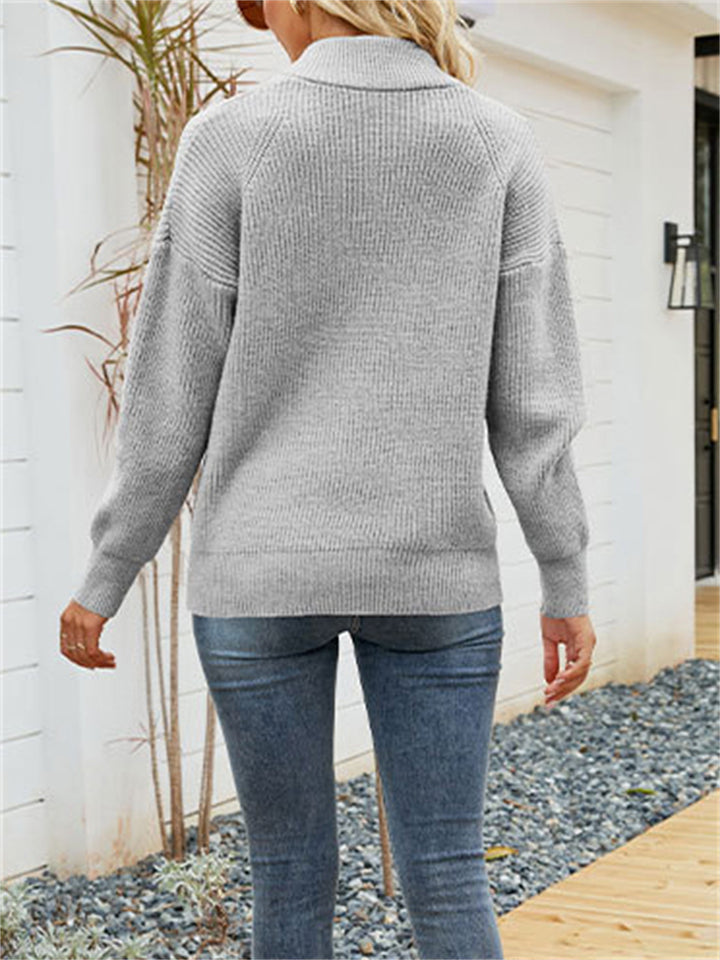 Women's Fashion Solid Stripe Knitted Lapel Sweaters