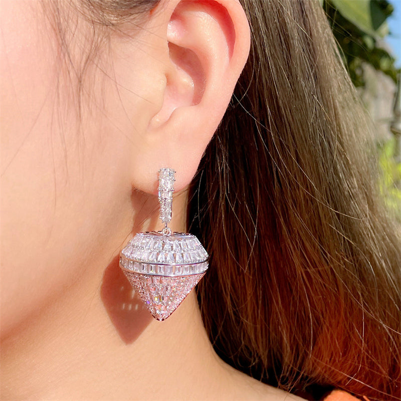 Female Glittering Luxury Silver Strawberry Shape Earrings