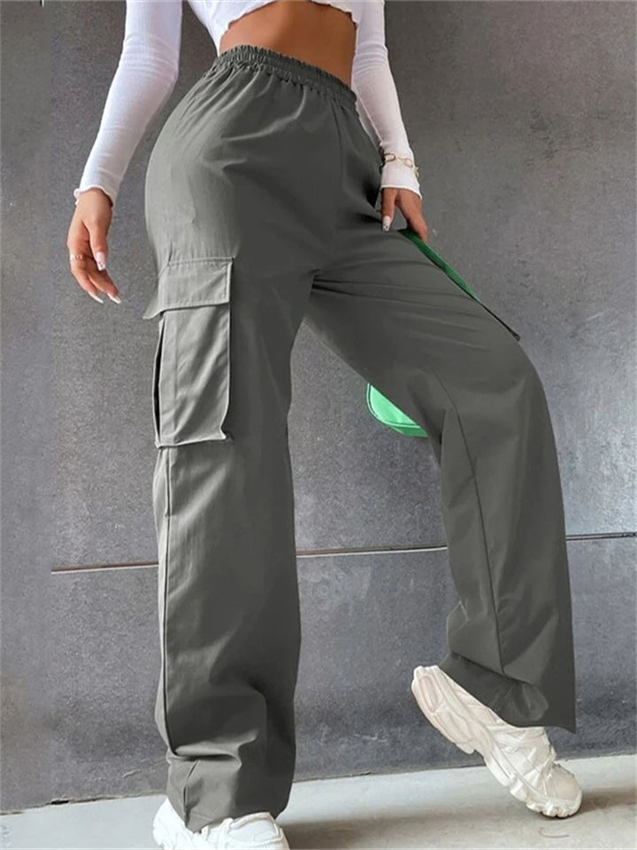 Cool Girl's Fashion Street Snap Elastic Waist Pocket Cargo Pants