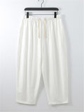 Soft Linen Comfy 2-Piece Outfit Embroidery Shirts + Drawstring Pocket Cropped Pants