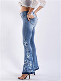 Women's Fashion 3D Embroidery Long Denim Jeans