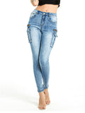 Women's Casual Style Slim Fit Multi-Pocket Long Denim Pants