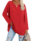 Women's V Neck Long Sleeve Cozy Loose Cotton Tops