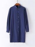 Mens Vintage Stand Collar Solid Color Cotton&Linen Robes