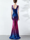 Shimmering Sequined V Neck Backless Mermaid Dress for Evening Party