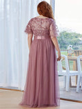 New Elegant Sweet Style Plus Size Embroidery Short Sleeve Evening Dresses