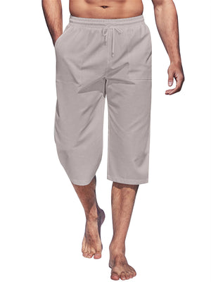 Men's Summer Simple Elastic Waist Loose Pocket 3/4 Length Pants