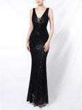 Shiny Sequin Mermaid Backless Formal Gowns