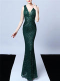 Glittering Sequined V Neck Mermaid Dress for Prom