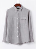Loose Casual Comfy Striped Full Buttons Long Sleeve Shirts With Pocket