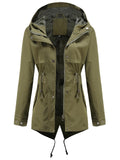 Women's Solid Color Waterproof Hooded Collar Coats