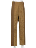 Fashionable Zipper Up Solid Color Corduroy Wide Leg Bootcut Pants