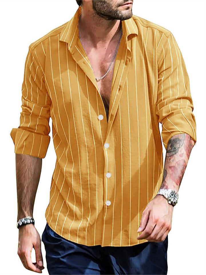 Men's Fashion Button Up Vertical Stripes Shirts for Spring Autumn