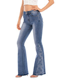 New Retro Washed Effect Embroidered Wide-leg Flared Pants