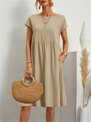 Simple Classy Round Neck A-line Ladies Dress