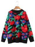 Casual Round Neck Floral Pullover Sweater
