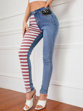 Women's Fashion Contrast Color Slim Fit Denim Jeans