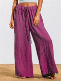 Soft Drawstring Solid Color Wide Leg Pants