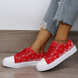 Cute Round Toe Lace Up Cartoon Print Canvas Loafers for Women