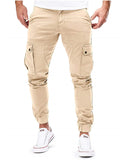 Solid Color Ankle Banded Pants With Multiple Pockets