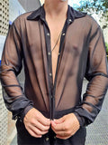 Sexy Lapel See-Through Long Sleeve Shirts