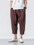 Men's Casual Loose Fashion Solid Color Linen Cropped Pants