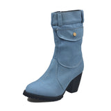 Women's Stylish High Heeled Denim Ankle Boots