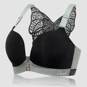 Women's Back Butterfly Embroidered Front Closure Soft Bras - Black