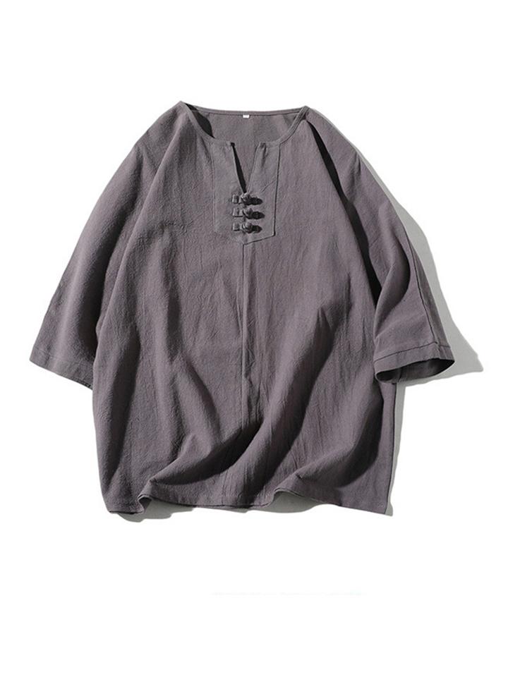 Comfy 2-Piece Linen Outfit Front Button T-Shirt + Drawstring Cropped Pants