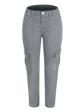 Women's Casual Washed Effect Multi-Pockets Button Grey Cargo Pants