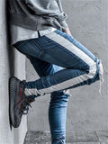 Men's Vintage Dashing White Striped Side Zipper Street Jeans
