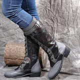 Fashion Exquisite Floral Printed Lace Up Boots For Women