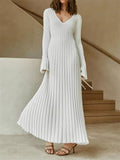 Winter Casual Sexy V Neck Ribbed Slim Knitted Lady Dress