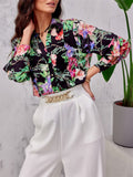 Spring Autumn Extra Loose Contrast Color Floral Elegant Lady Blouses