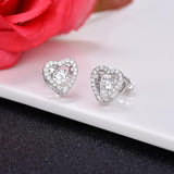 Cute 925 Silver Crystal Heart Earring Studs Gift