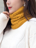 Cozy Warm Winter Thickened Knitted Ring Collar Scarf Neckerchief With Fur Lining