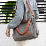 Women's Multi-pocket Shoulder Bag Fashion Cotton Canvas Handbag Tote Purse