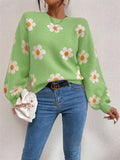 Floral Printed Round Neck Sweaters For Women