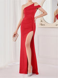 Graceful Sexy Slim Split One-Shoulder Long Evening Dresses