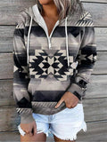 Women's Ethnic Diamond Printed Long Sleeve Pullover Hooded Sweatshirt