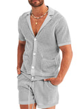 Sandy Beach Mesh Knitted Lapel Short Sleeve Sets for Men