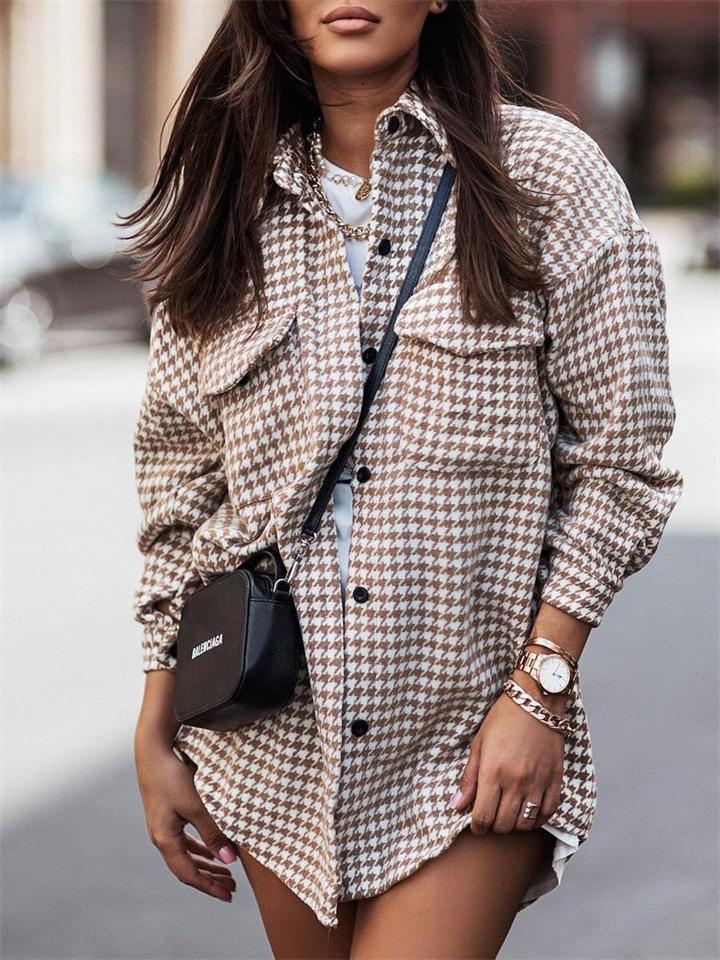 Women's Stylish Casual Plaid Button Up Lapel Shacket Coats